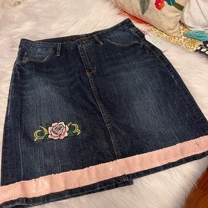 Woman’s size 12 jeans skirt coming up roses Custom embroidery and unique design